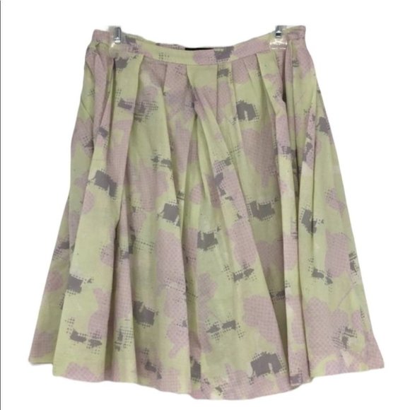 Club Monaco pastel abstract print  pleated circle skirt chartreuse pink - Picture 1 of 14